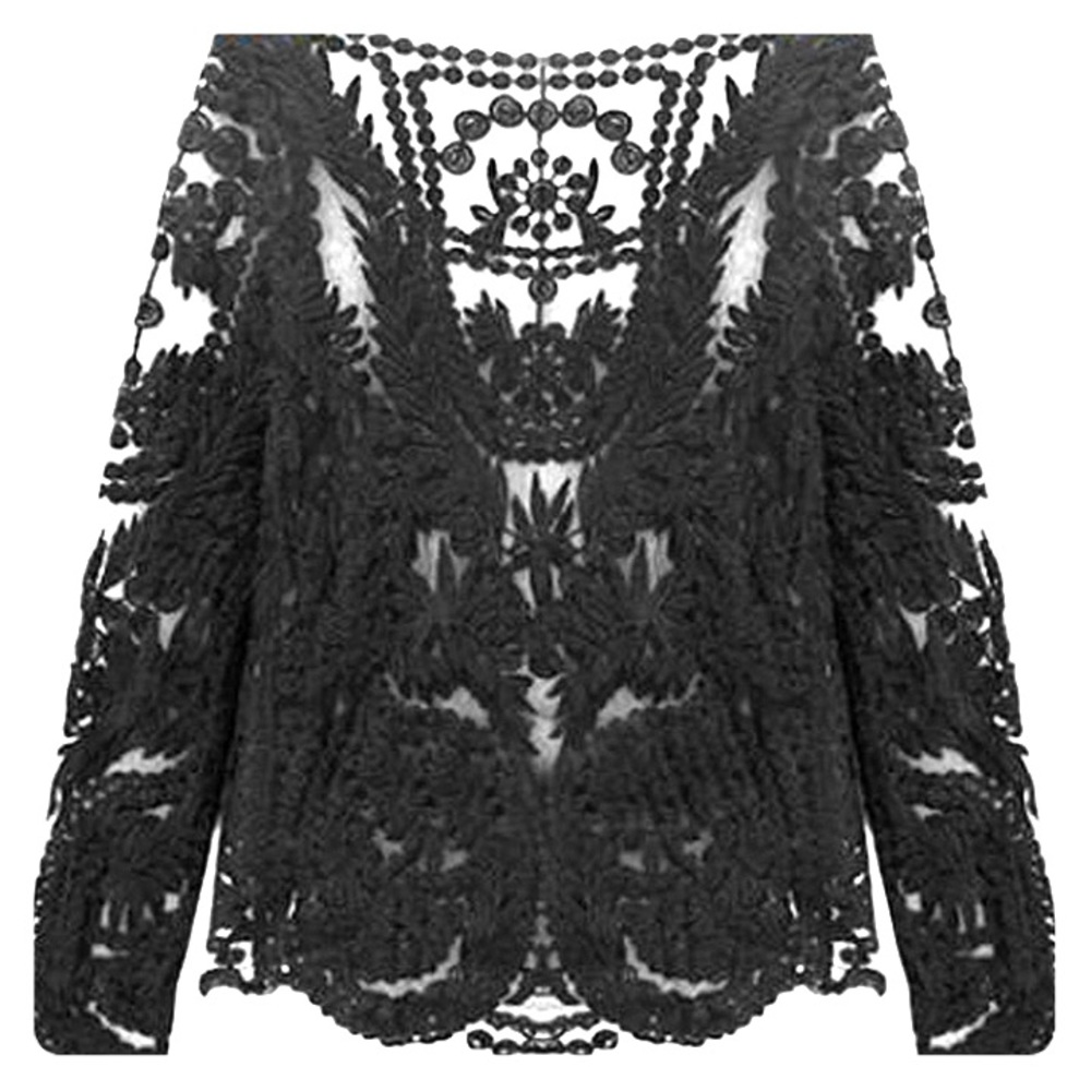 Long Sleeve Black Lace Shirt M